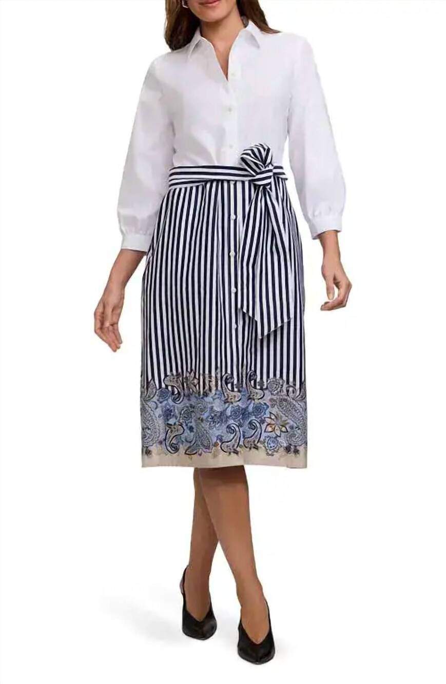NEW FOXCROFT esther tie waist midi shirtdress in blue/white
